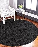 Shaggy Teppich Rund Einfarbig - Langflor Hochflor 3 cm - Modern Teppiche fürs Wohnzimmer Schlafzimmer Esszimmer jeden Raum - Viele Farben & Größe - Schwarz 140 x 140