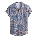 Yowablo Shirt Top Bluse Herren Standard-Fit Tropical Hawaiian Summer Fashion Lässige Revers Print Kurzarm (3XL,1Blau)