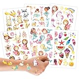 100 Tattoos zum Aufkleben - Kindertattoos mit Waldtieren, Einhörnern, Meerjungfrauen, Prinzessinnen und weiteren kindgerechten Designs - als Geburtstagsmitgebsel oder Geschenk