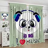 Cartoon-Vorhänge, extra groß, Panda-Musikerkopf in blauer Kopfhörer-Brille und Fliege Design, Fensterbehandlungen für Schlafzimmer, 304,8 cm B x 213,4 cm L