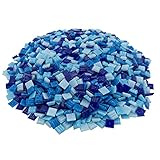 mosamare Mosaiksteine zum Basteln - Bunte Farbvarianten - (1x1 cm, 900g, ca. 1300 St.) - Glasmosaik - Keine Kunststoffverpackung - Blau Mix H