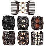 Dadabig 7 Stück Perlen Haarkämme, Magie Elastische Haarspangen Doppel Dehnbar Kamm Afrikanische Haarklammer Hair Comb Schmuck Steckkamm Holz Hairclips für Damen Mädchen Haarschmuck (7 Stile)