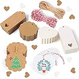 Alintor 100stk. Geschenkanhänger Weihnachten, Geschenk Etiketten Kraftpapier 4x9CM, Anhänger Hochzeit mit 20m Schnur, Flaschenetiketten für Stempel Honiggläser Marmeladendeckchen N