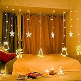 138 LED Lichtervorhang, LED Lichterkette mit Sterne & Weihnachtsmuster, Weihnachtsbeleuchtung Innen Außen Wasserdicht Dekoration für Weihnachtsdek