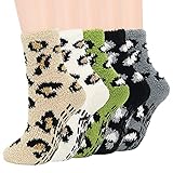 Zando Damen-Socken mit Griffen, für athletische Griffe, warme Slipper-Socken, rutschfest, gemütlich, weich, dick, flauschig, 5/Printed Leopard, Einheitsgröß