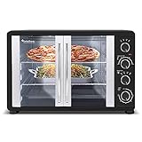 TurboTronic Minibackofen mit Umluft, 45l, schwarz, 2000W, Drehspieß, Timer, Mini Backofen, Pizzaofen, Backblech, Innenbeleuchtung