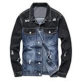 WOOGOD Herren Schwarzer Jeansjacke Ripped Denim Spleißen Jacket Übergangsjacke Jacke Freizeitjacke Vintage Classic Street Sty