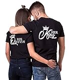 Couple T-Shirt Her Queen His King Partner-T-Shirt Damen und Herren Couple-Shirt Geschenk für Verliebte 1 Stück (Schwarz-Queen, S)