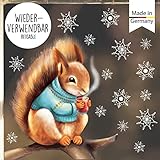 Wandtattoo Loft Fensterbild Weihnachten Eichhörnchen mit Pulli Schneeflocken Wiederverwendbare Fensteraufkleber Fensterdeko Kinderzimmer DIN A4