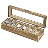 SRIWATANA Uhrenbox 6 Uhren Organizer Uhrenkasten Holz mit Glasfenster Vintage Design Geburtstag Geschenk für Herrn Dame Freund Freundin, B