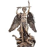 ZXCVB Hohe St.Michael-Erzengelstatuen, Bronzeguss, griechischer Gott San Miguel tötet den Teufel Luzifer-Figuren (15x9x9inch)