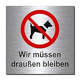 Hunde-Verbot-Wir müssen draußen bleiben-Schild 100 x 100 x 3 mm-Aluminium Edelstahloptik silber mattgebürstet Hinweisschild-1910-61