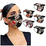 sweeyu 50/100 Stücke Weihnachtsmaske Mundschutz Einweg 3-lagig Erwachsene Maske Weihnachten Motiv Mund und Nasenschutz Atmungsaktive Staubdicht Staubdichte Bandana Halstuch für Damen H