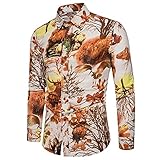 HUIWU Herren Hawaii-Print Hemd Langarm Button Down Baumwolle Blumen Mehrfarbig Slim Fit Shirts Freizeithemd Männer Herbst Winter Große Größe Paisley Casual Shirt Langarmhemd Lang