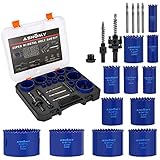 ASNOMY Bi-Metall Lochsäge, 22 PCS Lochsäge Set mit 12 Sägeblättern 16mm-70mm, 2 Dornen, 6 Bohrern, 2 Sechskantschlüssel, Ideal zum Bohren von Weichmetall, Holz, PVC-Platte und Kunststoffp