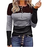 jikolililili Henley Sweatshirts für Damen, Leopardenmuster, Farbblock, Knopf, Rundhalsausschnitt, Spitze, lange Raglanärmel, gerippte Hemden, weiche Tops, A-Wein, X-Larg