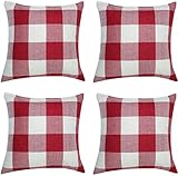 WANDER EU 4 Stück 45,7 x 45,7 cm Kissenbezug Büffel Plaid Schwarz Weiß Karo Kissen Classic Tartan Leinen Kissenbezug Sofa Schlafzimmer Auto (rosa & weiß)