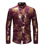Battnot Herren Hemd Schwarz Langarm Fashion Casual Leinen Basic Bluse Top die Revers Regular Fit T Shirts Floral Gold Rose Gedruckt Männer Slim Fit Hemden Rot Weiss Weiß s m XL