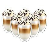 Latte macchiato Gläser Set 6 x 350 ml | Thermogläser Doppelwandig | Kaffeeglas, Trinkgläser, Teegläser, Cappuccino Gläser aus Borosilikatglas (6 x 350 ml)