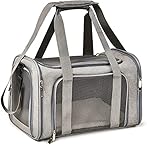 YU YUSING Hundetransportbox faltbar, Hundetasche Hundebox Auto, Transportbox für kleine Hunde, Katzentragetasche, Haustiertragetasche für Reise, 5 Türen, 46x28x27cm (Grau)
