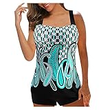 TYTUOO Fashion Damen Badeanzug Zweiteilige Bikinis Set Sexy Sling Damen Bademode Gedruckt Badeanzug Monokini, F-light blue, XL