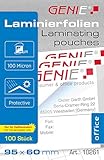 Genie 10261 Laminierfolien (100 Mikron, für bis zu Visitenkarten-Formate, 95 x 60 mm) 100er Pack glask