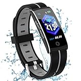 Fitness Armband mit Pulsmesser Blutdruckmessung Fitness Uhr Wasserdicht IP67 Fitness Tracker Schlafmonitor Schrittzähler Kalorienzähler Smart Armband Uhr Herren Damen (F10C-Grey)