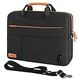 DomISO 15-15,6 Zoll große Laptoptasche mit externem USB-Ladeanschluss, Schultertasche für Ultrabook/Netbook/Lenovo/Acer/ASUS/Dell/HP, Schwarz & B