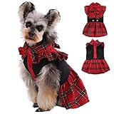 Kuoser Klassisches rotes kariertes Kleid für kleine und mittelgroße Hunde, Welpenschleife, Tutu-Kleid mit D-Ring-Schnalle, niedliches Haustier-Weste, Party, Fotog