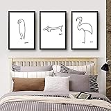YaShengZhuangShi Kunstwerk für Zuhause 3 Stück 40x60cm Kein Rahmen Picasso Poster Drucke Tier Strichzeichnung Minimalistisch Schwarz Weiß Wandkunst Für Wohnzimmer Schlafzimmer B