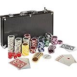 GAMES PLANET Pokerkoffer, 300 12g Laser-Chips mit Metallkern, Koffer aus Aluminium, Silver oder Black Edition, bestehend aus 2X Pokerdecks, Dealer Button, 5 Würfel - Auswahl: Black E