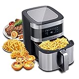 GOLMEZIL Air Fryer 5.5L XXL, Friteuse, 1500W Fryer Airfryer, Heißluft Friteuse mit Digital LED Touch Screen, 8 Programme, Vorwärmen und Warmhalten, 100 Rezept-Broschüre, Öl Nicht eing