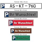 SCHILDER HIMMEL Parkplatz Schild Reserviert für Auto KFZ Kennzeichen mit Wunschtext, wahlweise mit Einschlagpfosten, hier Größe 50 x 13 cm | 2mm Starkes Aluminium | Nichtrostend | Eigener Tex