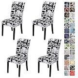 JOTOM Stuhlhussen Universal Stretch Stuhlbezug Elastische Moderne Stuhl Hussen Set Abnehmbare Dekoration Stuhlabdeckung für Esszimmer Party Hotel Restaurant Deko (Schwarz und Weiß, 4er Set)
