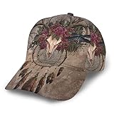 LAOLUCKY Baseballkappe, verstellbare gebogene Krempe, Snapback, klassische Dad-Mütze für Männer und Frauen, Hörner Hirsch Schädel Traumfänger Ziegenhorn Kopf Blumen schwarz, O