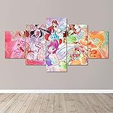 Der Winx-Club Leinwandbilder Leinwand 5 Teilig Wandbilder Kunstdrucke Wandbild Bild Auf Kunstdruck Wanddeko Wand Wohnzimmer Wanddekoration Deko Modern-150 x 80