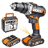 WORX WX183.1 Akkuschrauber 20V - 50Nm, 2-Gang-Getriebe und LED-Licht – Akkubohrschrauber Set zum Bohren und Schrauben - mit 2 Li-Ion Akkus, Ladegerät und Werkzeugk