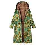 Pianshanzi Winterjacke Damen Kapuzenjacke im Vintage Ethno Stil Mode 3D Druck Strickjacke Mantel Langarm Cardigan Reißverschluss Fleecejacke Warmer Plüschmantel Übergangsjacke Oberbekleidung