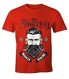 MoonWorks Herren T-Shirt - Beard The Amazing Muscle Mustache Bart Barber Shop Barbier Hipster Bartträger rot 3XL
