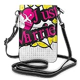 Kleine Handy-Geldbörse für Damen, stilisierte Handschrift von Just Married auf rosa Herz, Tulpenb