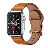 Arktis Armband [echtes Leder] kompatibel mit Apple Watch (Series 7-45 mm) (SE, Series 6, Series 5, Series 4-44 mm) (Series 3, Series 2-42 mm) Lederband mit Edelstahlschließe und Adapter - Cognac B