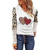 Damen Pullover Valentinstag Liebe Herzen Drucken Rundhals College Langarm Hip Hop Pullover Teenager Mädchen Damen Ohne Kapuze Sweatshirt Langarmshirt für Damen Top