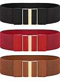 SATINIOR 3 Stücke Damen Breit Elastisch Gürtel (Schwarz, Rot, Braun, M)