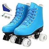 Rollschuhe für Damen und Herren, Anfänger, zweireihig, 4 Räder, modern, niedlich, Skateschuhe, High-Top-Rollerstiefel für drinnen und draußen (blau, EUR 40 = US 9,5)