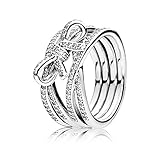 Pandora Damen Ring Zarte Gefühle in silber mit einer Schleife und Zirkonia Steinchen b