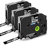 Oozmas kompatible Schriftband als Ersatz für Brother Tz Tape TZe-335 Weiß auf Schwarz 12mm x 8m, Etikettenband für Brother P-touch H100LB H105 D200BW D400VP E100, 3er-Pack