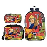 Kinder Feuerwehrmann Sam Rucksack Jungen 3-in-1 Schulranzen-Set Cartoon Rucksack mit isolierter Lunchtasche Federmäppchen, Stil 9, Einheitsgröß