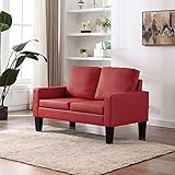 Foecy 2-Sitzer Sofa mit Rückenkissen Sitzkissen Polstersofa Loungesofa Couch Lounge Stoffsofa Sitzmöbel Wohnzimmer Stoff Holzrahmen (Rot Kunstleder)