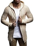 Leif Nelson Herren Sweatjacke mit Kapuze Slim Fit Baumwolle-Anteil Basic Männer Hoodie-Cardigan Langarm Jungen Schwarze Kapuzenjacke für Winter Sommer LN-6301- Beige Larg