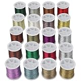 Kurtzy Metallicfarbenes Polyester Stickgarn für Stickmaschine (20 Set) – 40 m Sortiertes Glitzer Maschinen Stickgarn mit Spule – Nähgarn Set für Nähmaschine, Freundschaftsbänder, Kreuzstich & B
